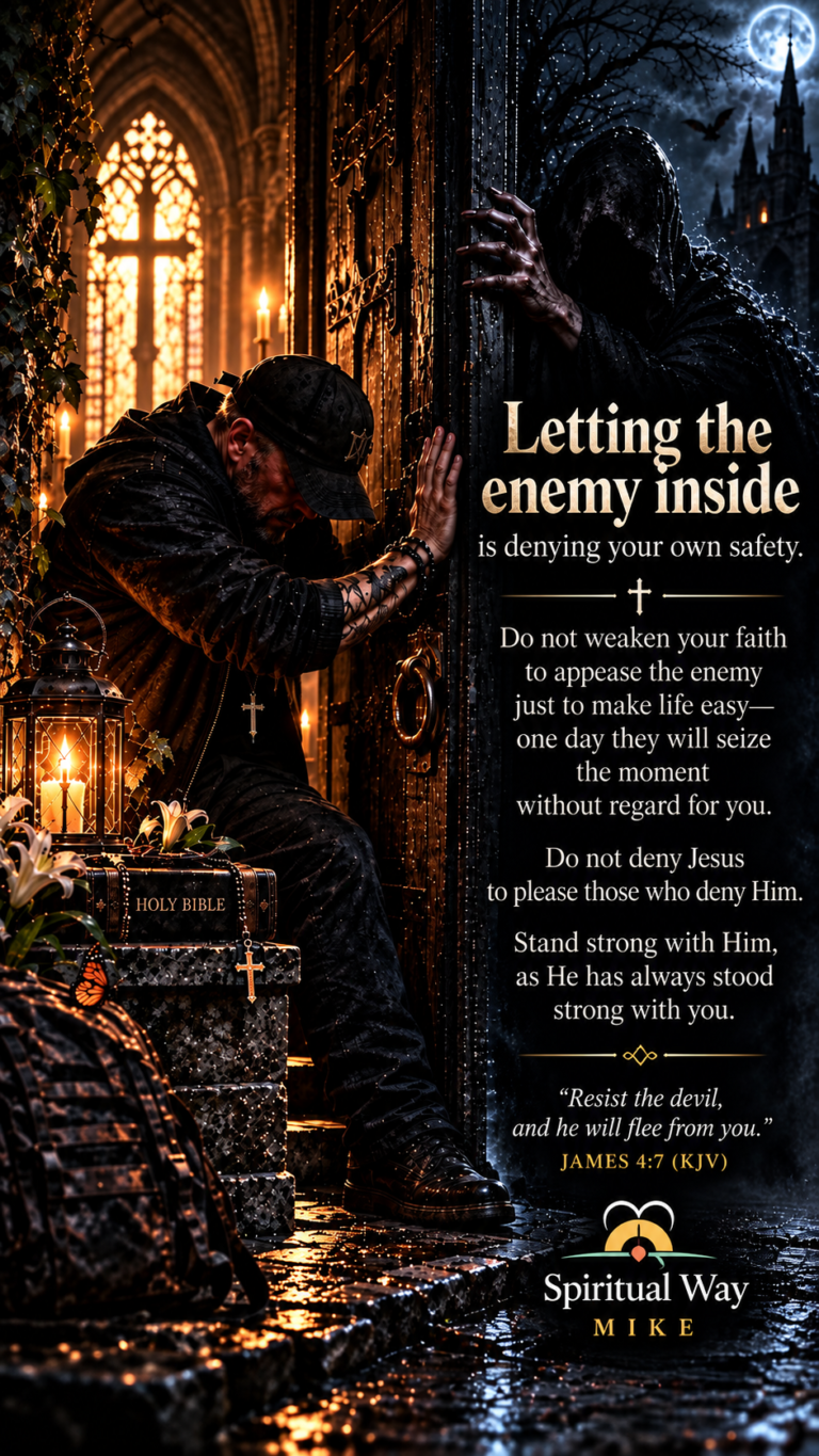 Letting the enemy inside is denying your own safety. Do not weaken your faith to appease the enemy just to make life easy—one day they will seize the moment without regard for you. Do not deny Jesus to please those who deny Him. Stand strong with Him, as He has always stood strong with you. James 4:7 (KJV) “Submit yourselves therefore to God. Resist the devil, and he will flee from you.”