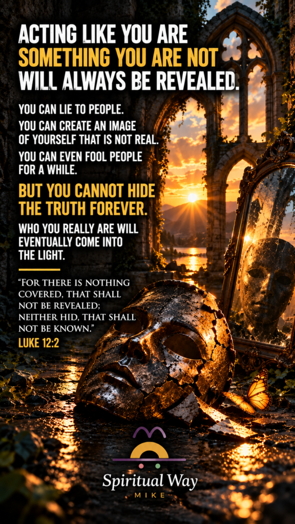 Acting like you are something you are not will always be revealed. You can lie to people. You can create an image of yourself that is not real. You can even fool people for a while. But you cannot hide the truth forever. Who you really are will eventually come into the light. Luke 12:2 “For there is nothing covered, that shall not be revealed; neither hid, that shall not be known.”