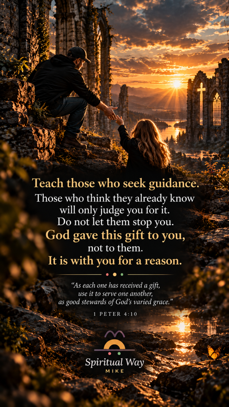 Teach those who seek guidance. Those who think they already know will only judge you for it. Do not let them stop you. God gave this gift to you, not to them. It is with you for a reason. “As each one has received a gift, use it to serve one another, as good stewards of God’s varied grace.” 1 PETER 4:10
