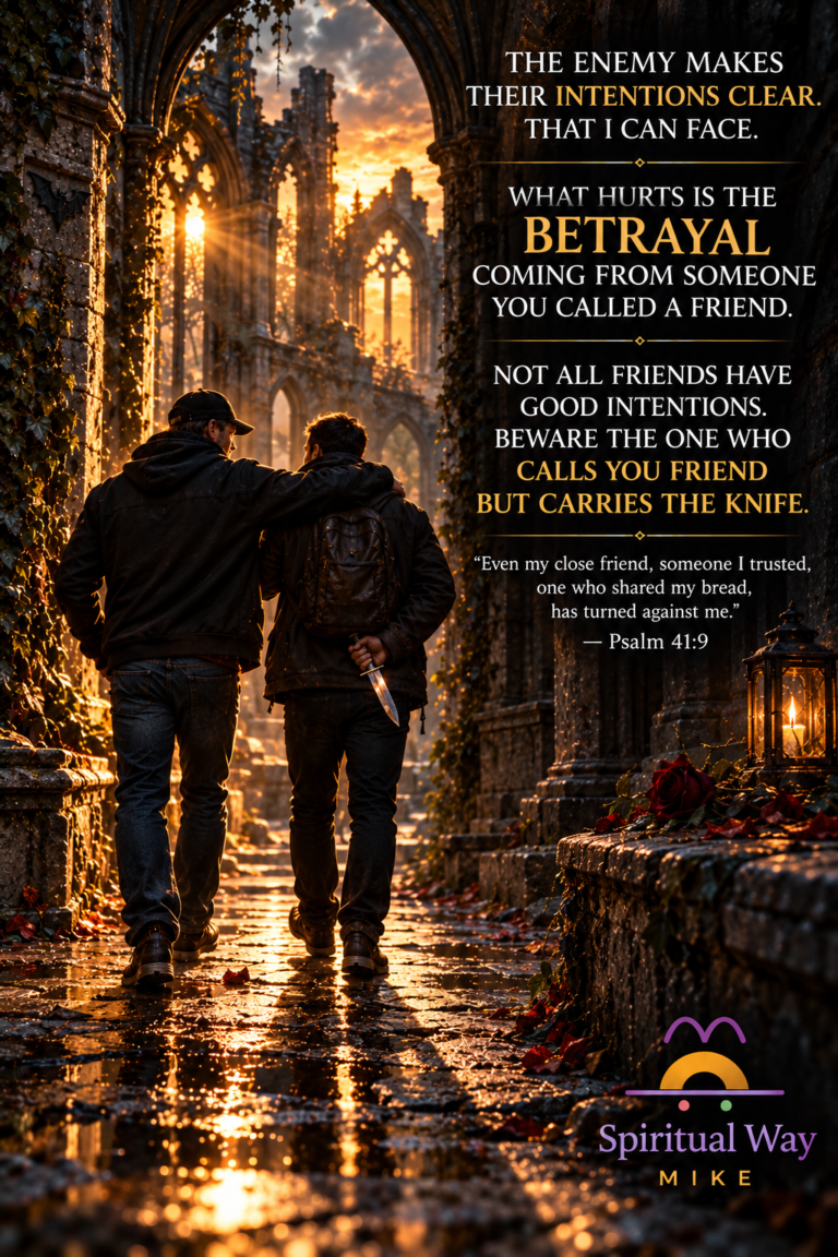 THE ENEMY MAKES THEIR INTENTIONS CLEAR. THAT I CAN FACE. WHAT HURTS IS THE BETRAYAL COMING FROM SOMEONE YOU CALLED A FRIEND. NOT ALL FRIENDS HAVE GOOD INTENTIONS. BEWARE THE ONE WHO CALLS YOU FRIEND BUT CARRIES THE KNIFE. Psalm 41:9: “Even my close friend, someone I trusted… has turned against me.”