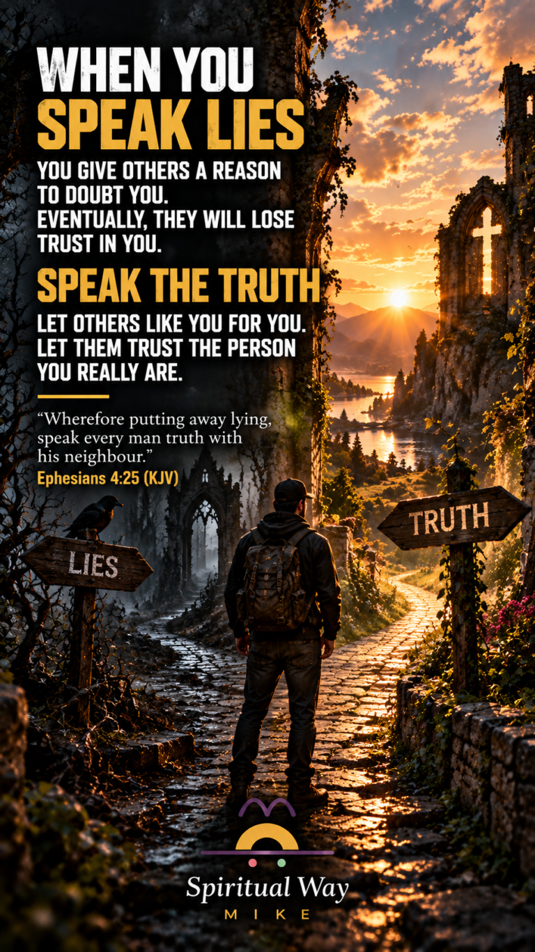 When you speak lies, you give others a reason to doubt you. Eventually, they will lose trust in you. Speak the truth. Let others like you for you. Let them trust the person you really are. Ephesians 4:25 (KJV) “Wherefore putting away lying, speak every man truth with his neighbour.” LIES TRUTH