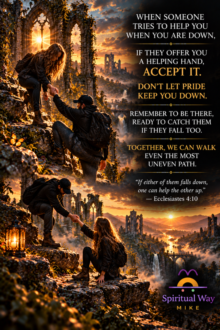 When someone tries to help you when you are down, if they offer you a helping hand, accept it. Don’t let pride keep you down. Remember to be there, ready to catch them if they fall too. Together, we can walk even the most uneven path. Ecclesiastes 4:9–10 “Two are better than one… If either of them falls down, one can help the other up.”