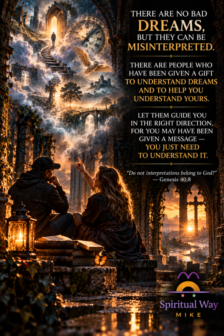 THERE ARE NO BAD DREAMS, BUT THEY CAN BE MISINTERPRETED. THERE ARE PEOPLE WHO HAVE BEEN GIVEN A GIFT TO UNDERSTAND DREAMS AND TO HELP YOU UNDERSTAND YOURS. LET THEM GUIDE YOU IN THE RIGHT DIRECTION, FOR YOU MAY HAVE BEEN GIVEN A MESSAGE — YOU JUST NEED TO UNDERSTAND IT. “Do not interpretations belong to God?” — Genesis 40:8